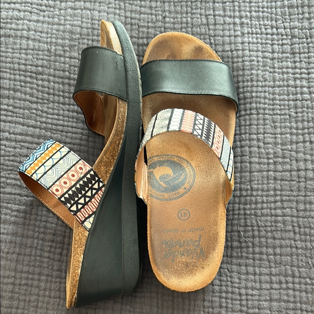 Wanda Panda Black and Patterned Sandals Made In Spain